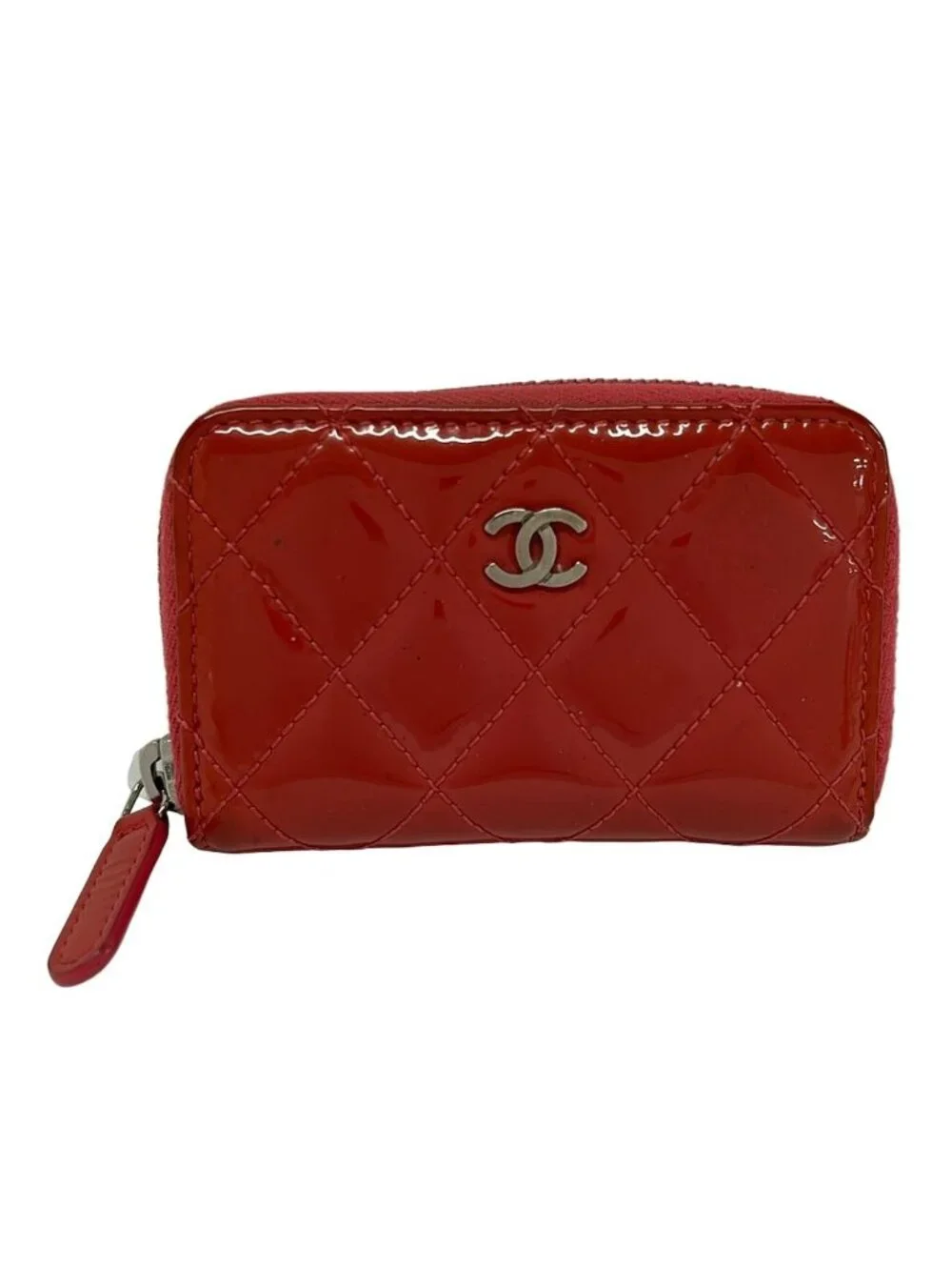 Chanel Coin Purse Quilted Pink Zip Around Silver Leather